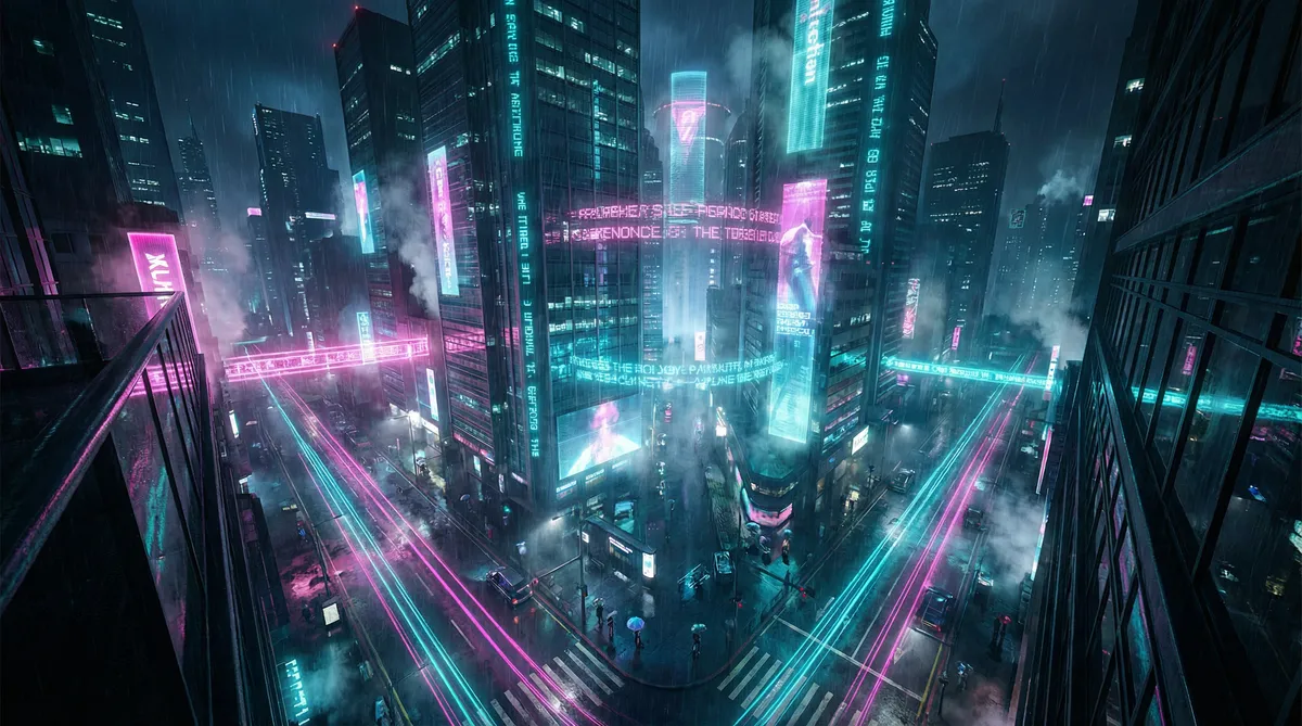日本女 竖屏短剧平台首页背景 - 赛博朋克都市夜景